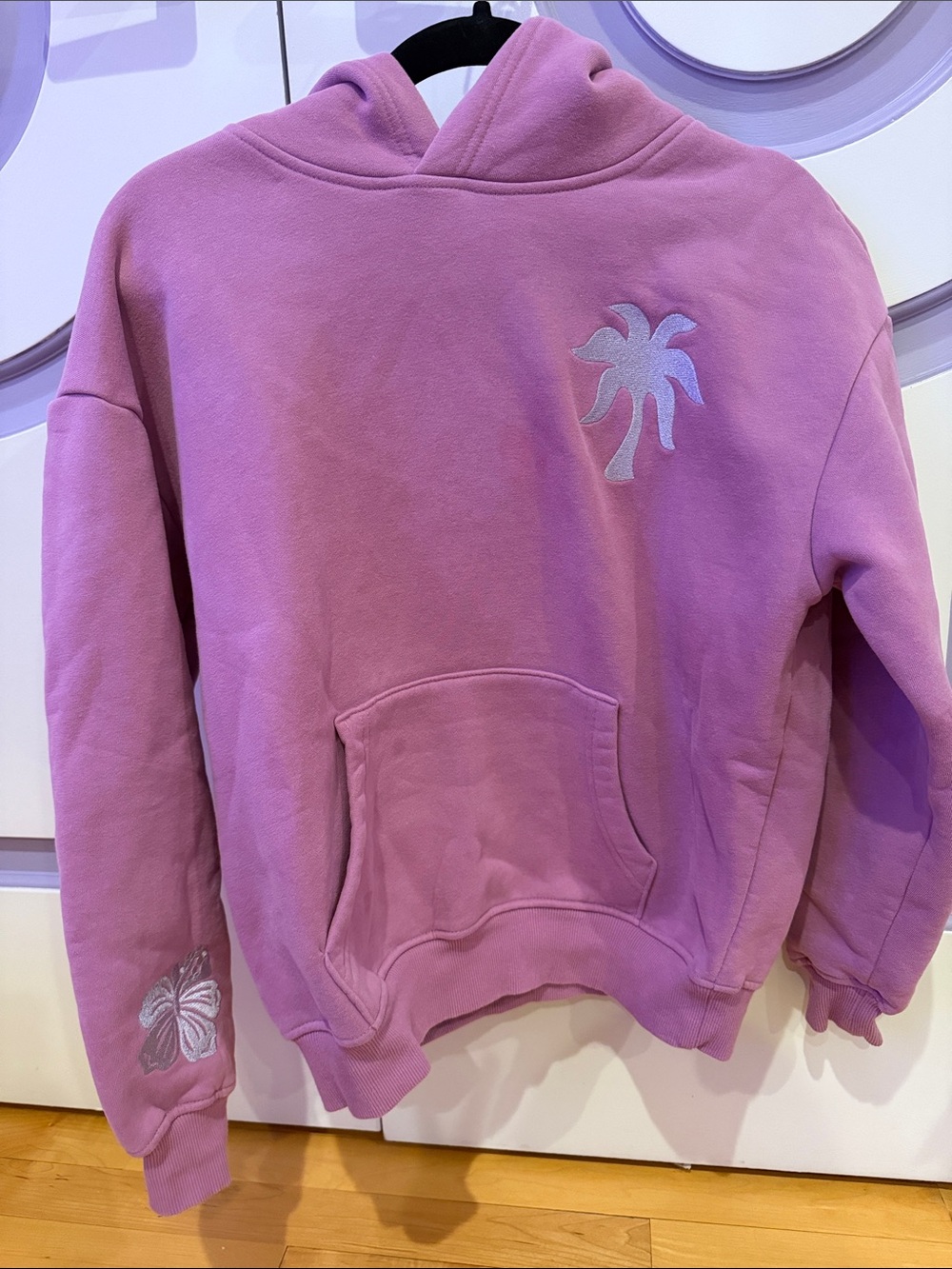 Kids Pink Palm-Graphic Hoodie Sweatshirt